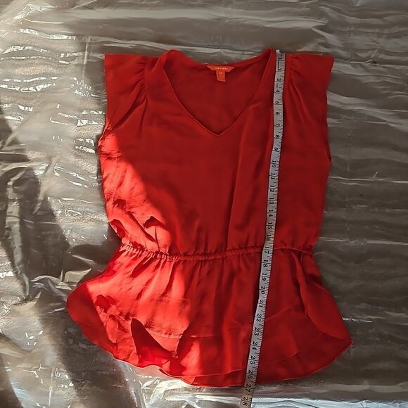 Joe Fresh Ladies Silk Blouse Elastic Waist With Peplum Hem Small Red - Picture 7 of 16